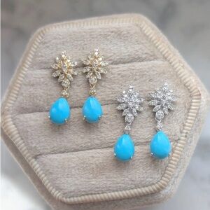 Elegant Turquoise Teardrop diamond Dangle Earrings